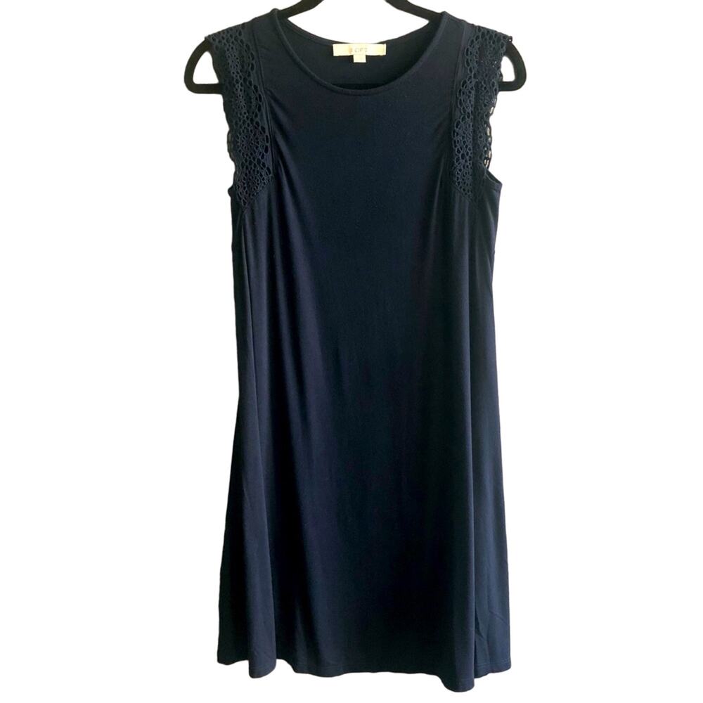 LOFT Navy Blue Eyelet Embroidered Cap Sleeve Shift Dress XS